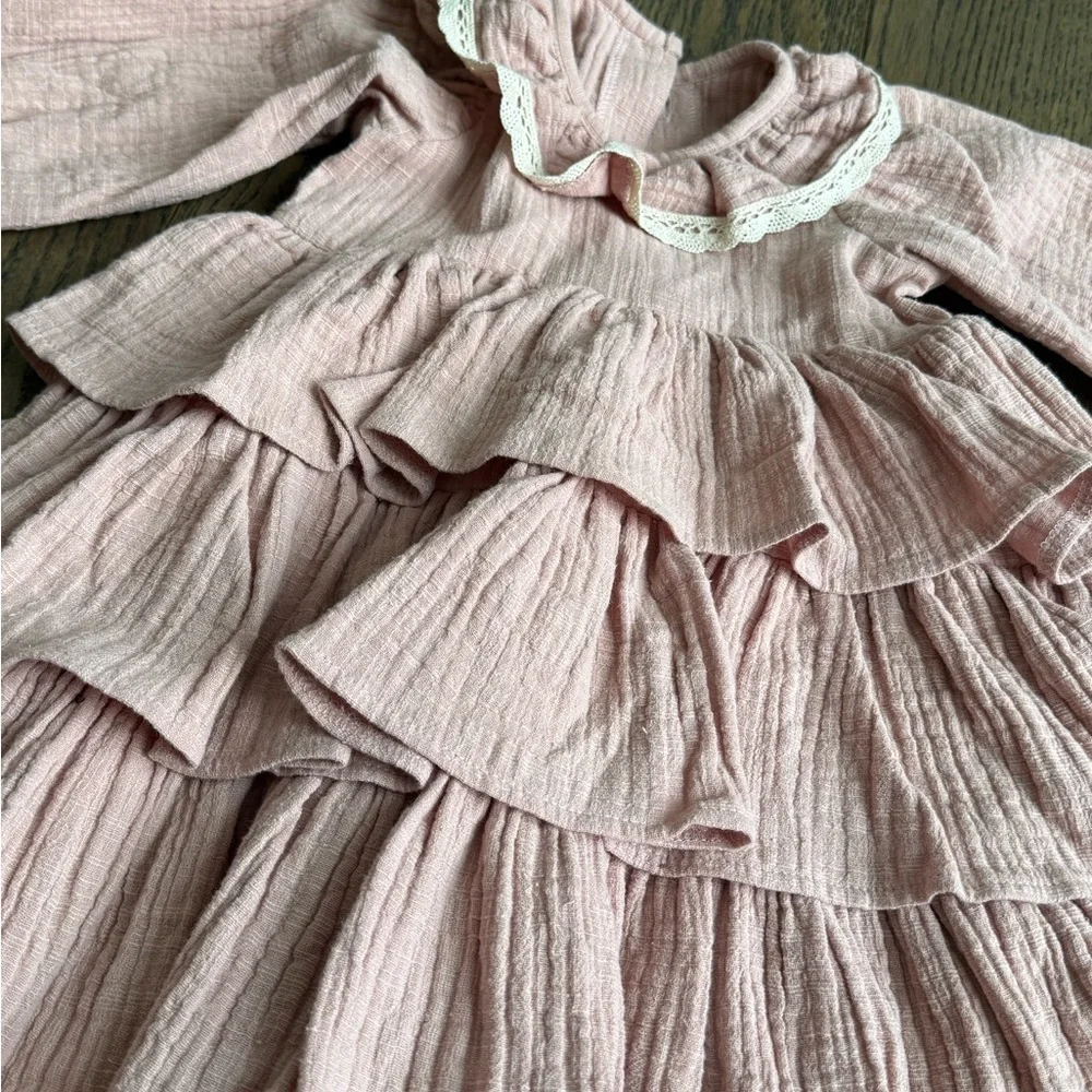 Charming Pink Baby Dress with Ruffles 100% organic cotton custom handmade 6-9 m